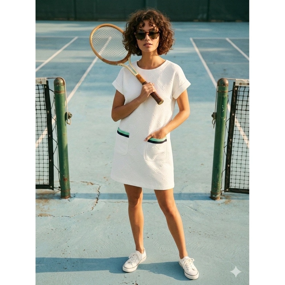 Talbots Women Dress XL White Tenniscore Quilted‎ Shift Pockets old money preppy